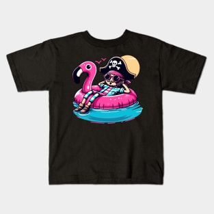 Pool Party Pirate Pink Float Funny Pirate Kids T-Shirt